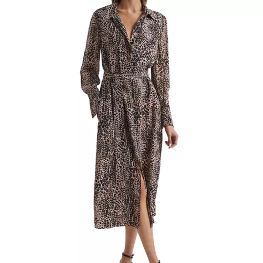 Reiss Tabitha Animal Print Belted Midi Dress